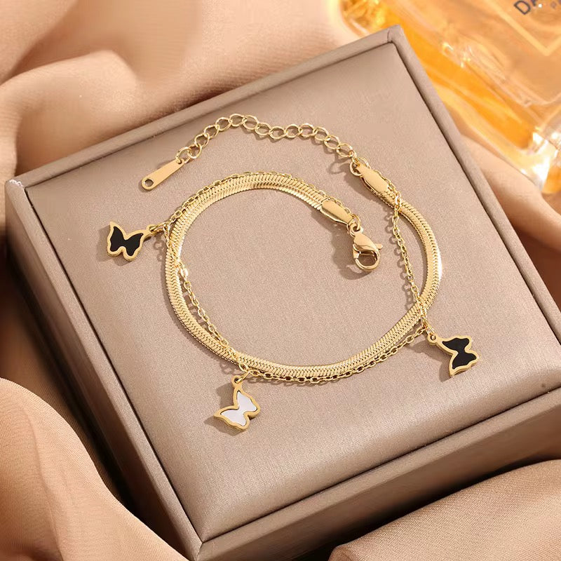 Top Quality Adjustable 18k Gold Stainless Steel Heart Butterfly Bracelet Women Fashion Eyes Chain Bracelet Jewelry for Gift