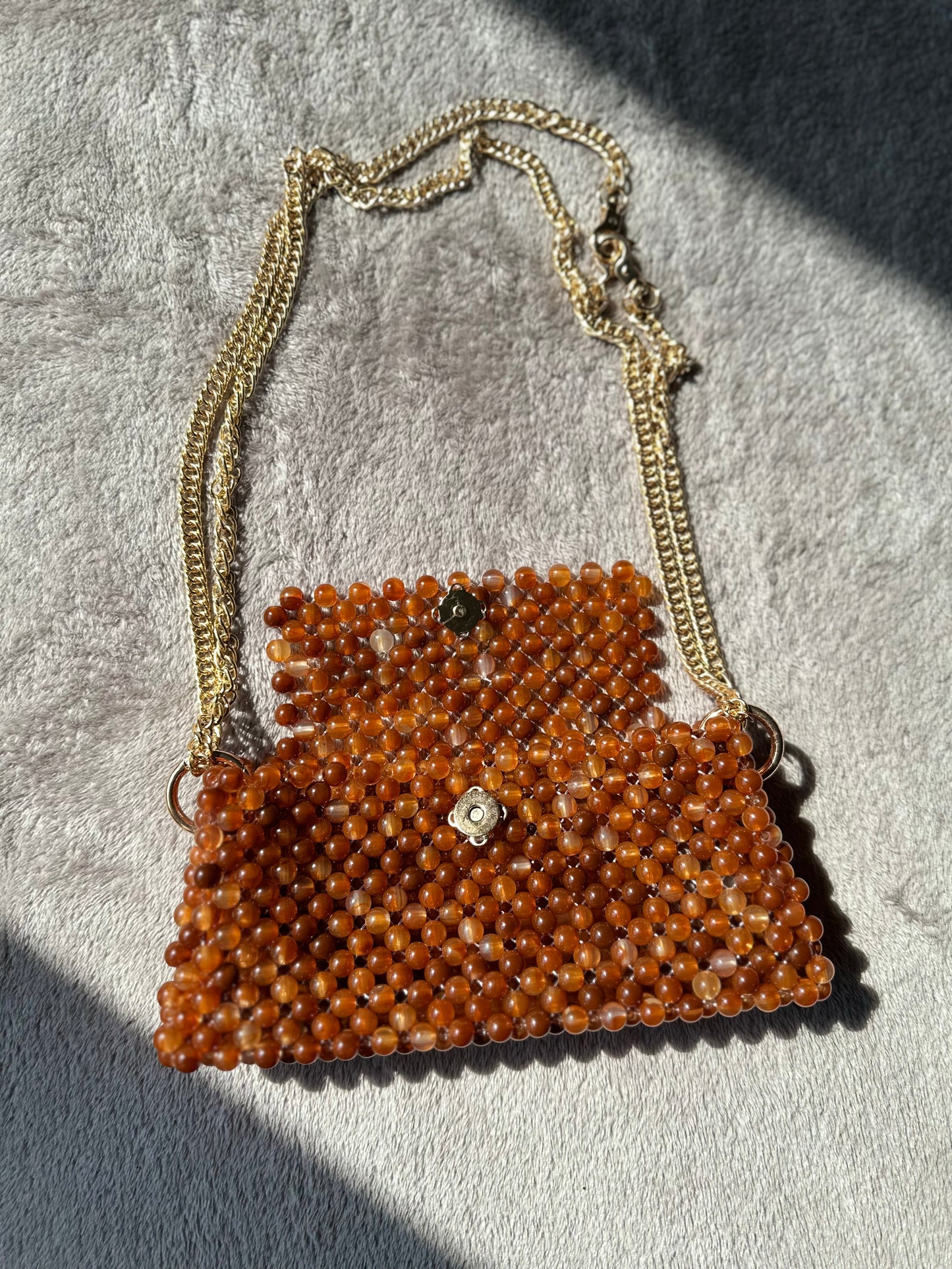 Beaded brown shoulder crossbody bag