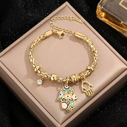 Top Quality Adjustable 18k Gold Stainless Steel Heart Butterfly Bracelet Women Fashion Eyes Chain Bracelet Jewelry for Gift