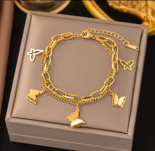 Top Quality Adjustable 18k Gold Stainless Steel Heart Butterfly Bracelet Women Fashion Eyes Chain Bracelet Jewelry for Gift