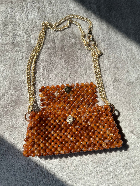 Beaded brown shoulder crossbody bag